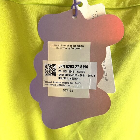 NWT YITTY Shapewear 1X Thong Bodysuit Open Bust Limelight Yellow - Picture 4 of 11